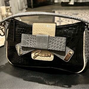 Guess Black ,Grey and Cream Croc-Embossed Satchel